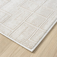 Cream modern runner rug with textured geometric square pattern and clean edges.