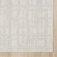 Cream modern runner rug with textured geometric square pattern and subtle contrast edges.