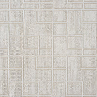 Cream runner rug with textured geometric square and rectangle pattern in a modern design.