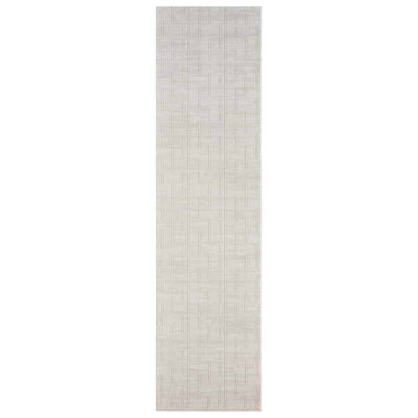 Cream runner rug with subtle textured pattern and modern minimalist design.