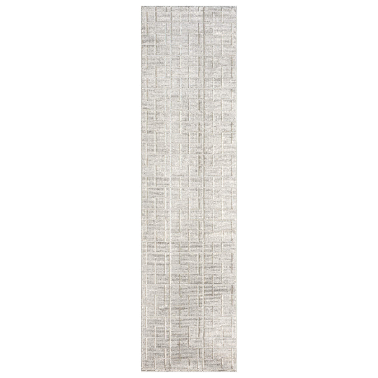 Cream runner rug with subtle textured pattern and modern minimalist design.