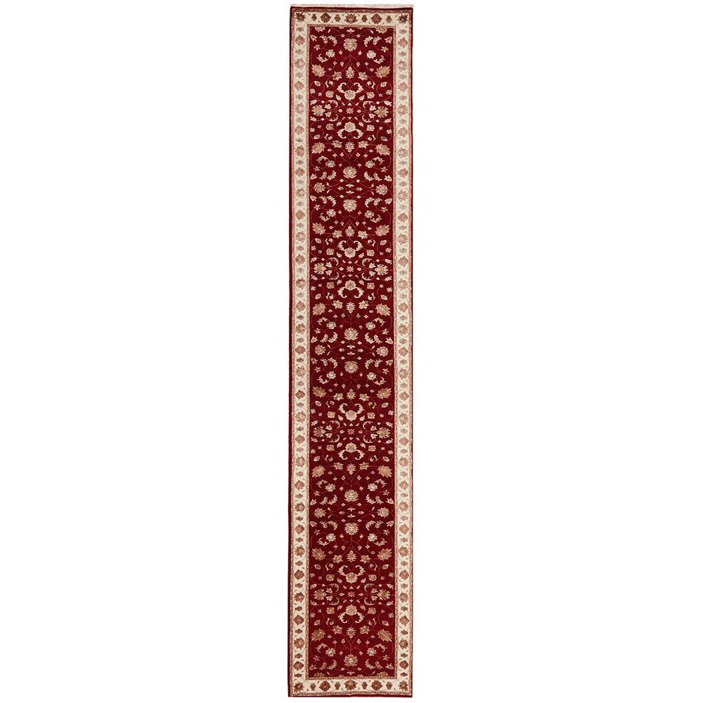 Red Beige Multi Colour Floral Patterned Hand Knotted Oriental Wool Silk Runner Rug - 1