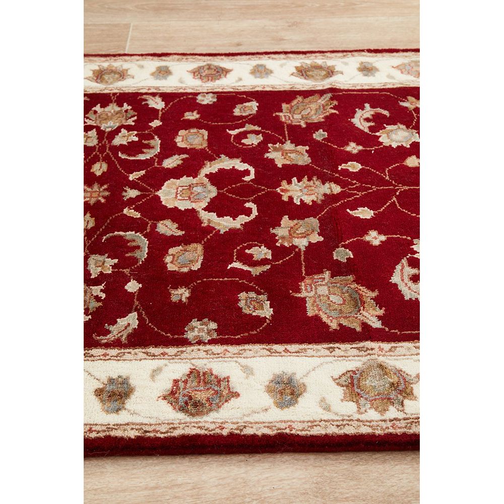 Red Beige Multi Colour Floral Patterned Hand Knotted Oriental Wool Silk Runner Rug - 4