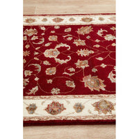 Red Beige Multi Colour Floral Patterned Hand Knotted Oriental Wool Silk Runner Rug - 4