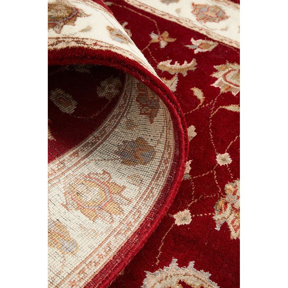 Red Beige Multi Colour Floral Patterned Hand Knotted Oriental Wool Silk Runner Rug - 7