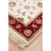 Beige Red Multi Colour Floral Patterned Hand Knotted Oriental Wool Silk Runner Rug - 2