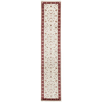 Beige Red Multi Colour Floral Patterned Hand Knotted Oriental Wool Silk Runner Rug - 1