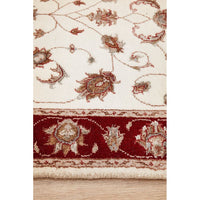 Beige Red Multi Colour Floral Patterned Hand Knotted Oriental Wool Silk Runner Rug - 4