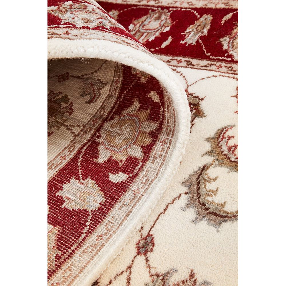 Beige Red Multi Colour Floral Patterned Hand Knotted Oriental Wool Silk Runner Rug - 6