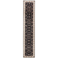 Black Beige Multi Colour Floral Patterned Hand Knotted Oriental Wool Silk Runner Rug - 1