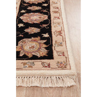 Beige Black Multi Colour Floral Patterned Hand Knotted Oriental Wool Rug - 3