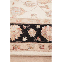 Beige Black Multi Colour Floral Patterned Hand Knotted Oriental Wool Rug - 4