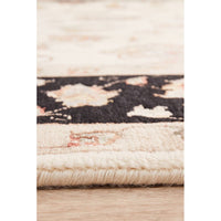 Beige Black Multi Colour Floral Patterned Hand Knotted Oriental Wool Rug - 5