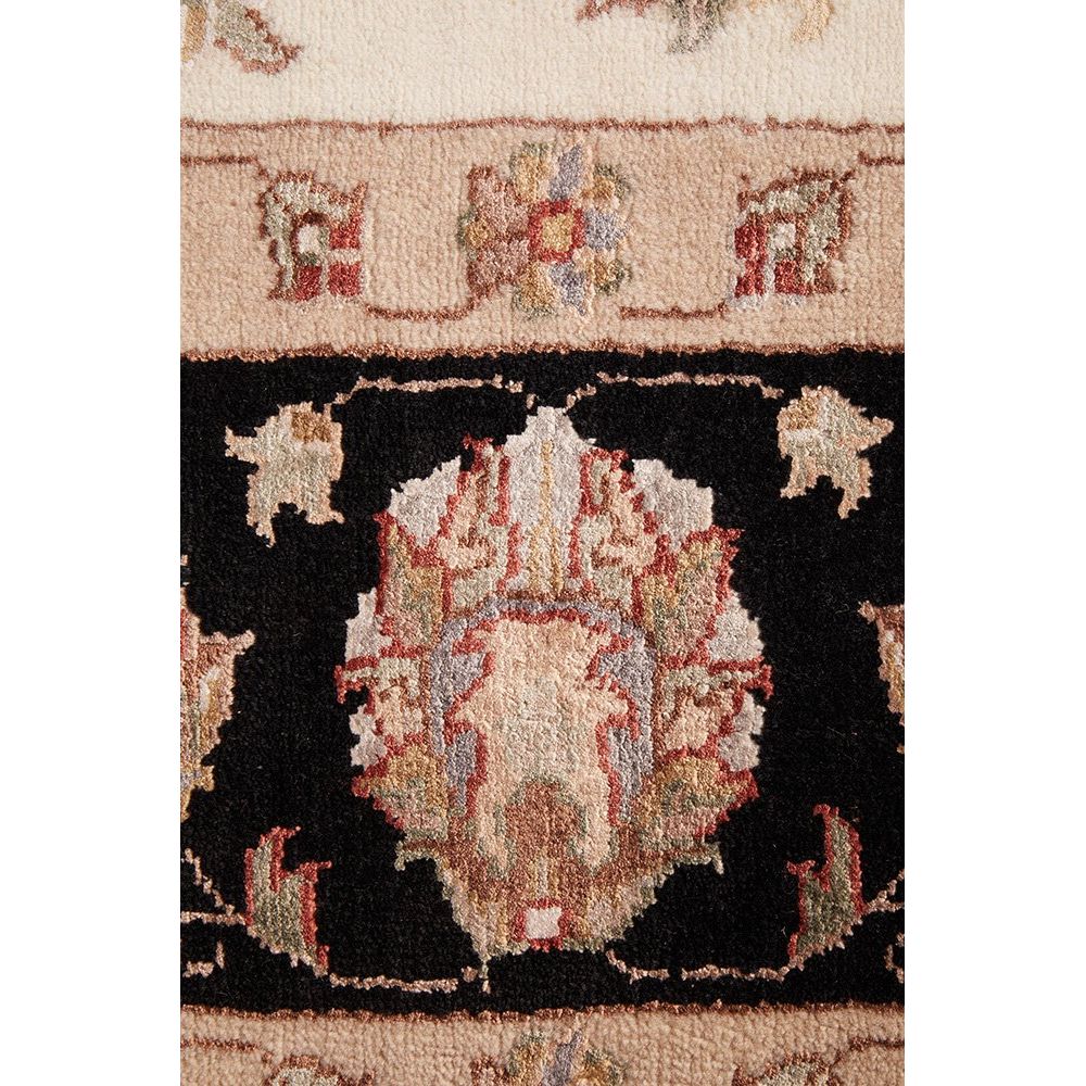 Beige Black Multi Colour Floral Patterned Hand Knotted Oriental Wool Rug - 6