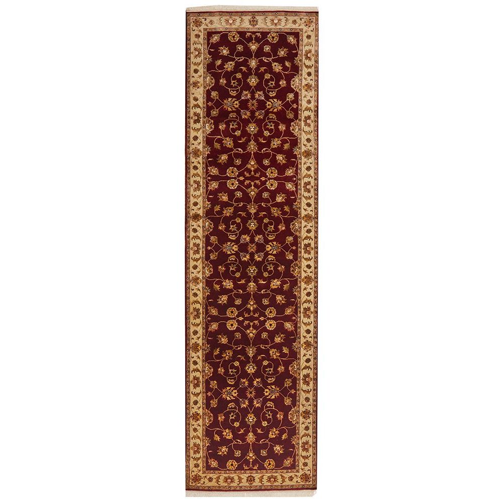 Red Beige Multi Colour Floral Patterned Hand Knotted Oriental Wool Silk Runner Rug - 1