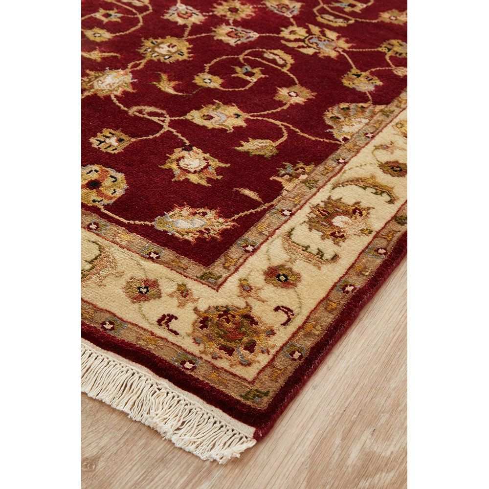 Red Beige Multi Colour Floral Patterned Hand Knotted Oriental Wool Silk Runner Rug - 2