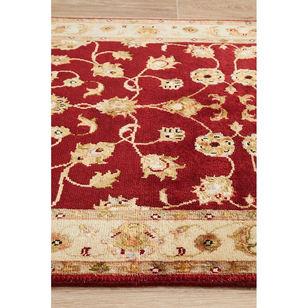 Red Beige Multi Colour Floral Patterned Hand Knotted Oriental Wool Silk Runner Rug - 4