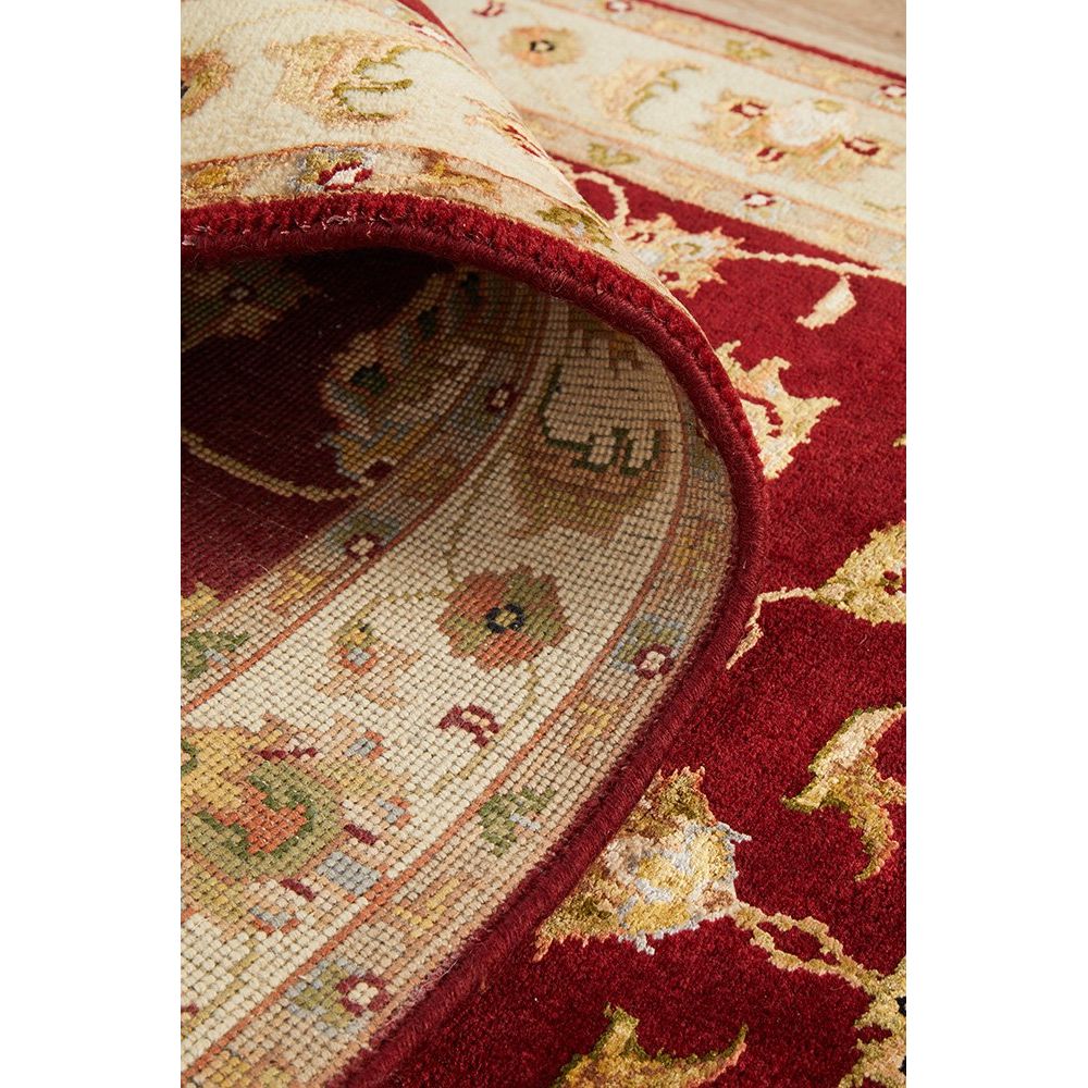 Red Beige Multi Colour Floral Patterned Hand Knotted Oriental Wool Silk Runner Rug - 7