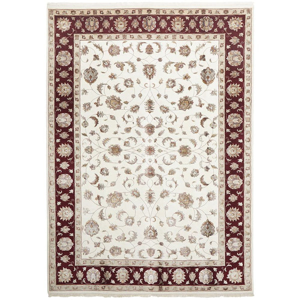 Beige Red Multi Colour Floral Patterned Hand Knotted Oriental Wool Rug - 1