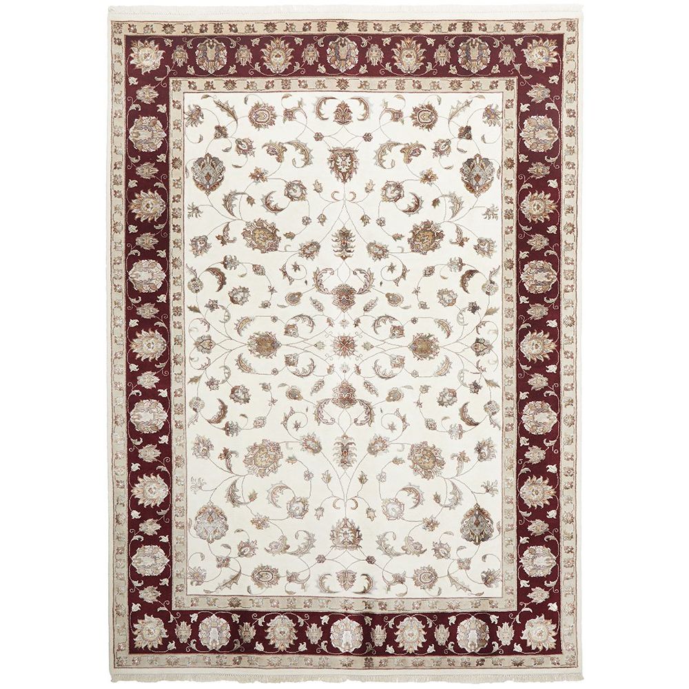 Beige Red Multi Colour Floral Patterned Hand Knotted Oriental Wool Rug - 1
