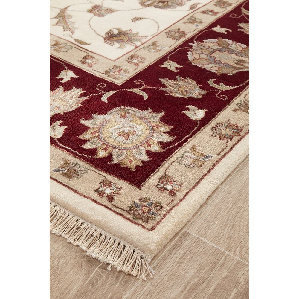 Beige Red Multi Colour Floral Patterned Hand Knotted Oriental Wool Rug - 2