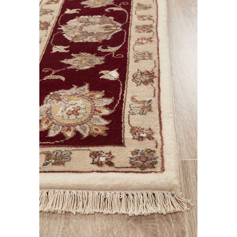 Beige Red Multi Colour Floral Patterned Hand Knotted Oriental Wool Rug - 3