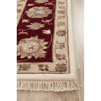 Beige Red Multi Colour Floral Patterned Hand Knotted Oriental Wool Rug - 3