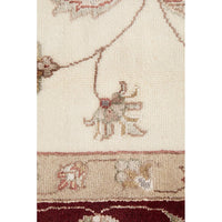 Beige Red Multi Colour Floral Patterned Hand Knotted Oriental Wool Rug - 5
