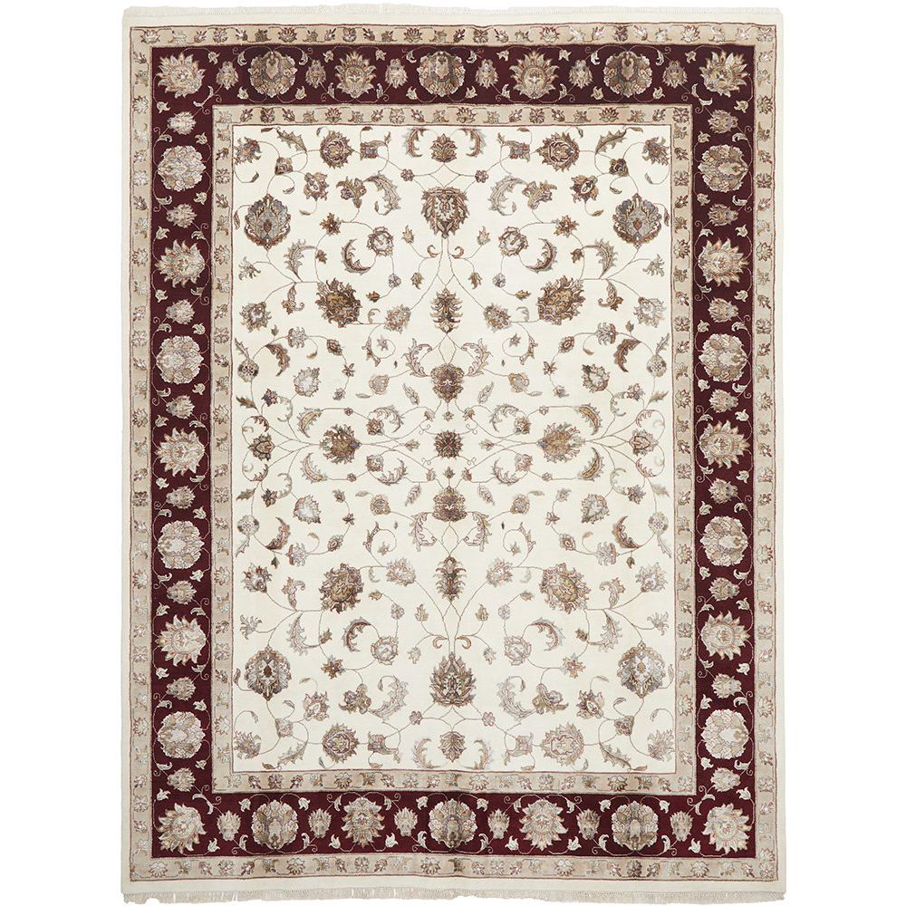 Beige Red Multi Colour Floral Patterned Hand Knotted Oriental Wool Rug - 1
