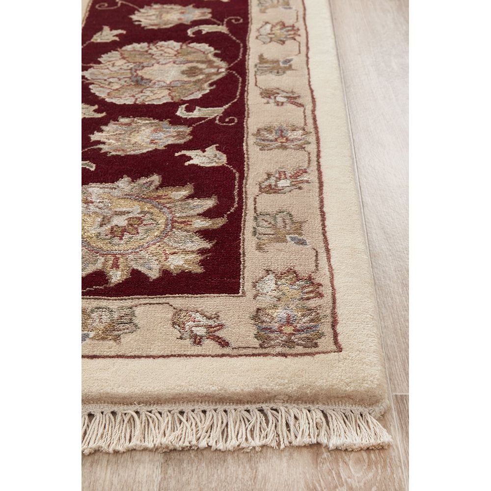 Beige Red Multi Colour Floral Patterned Hand Knotted Oriental Wool Rug - 3