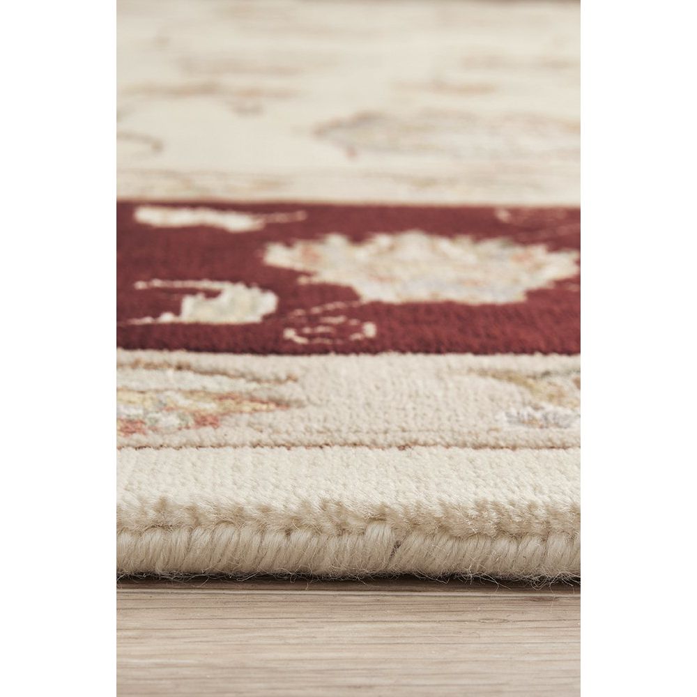 Beige Red Multi Colour Floral Patterned Hand Knotted Oriental Wool Rug - 4