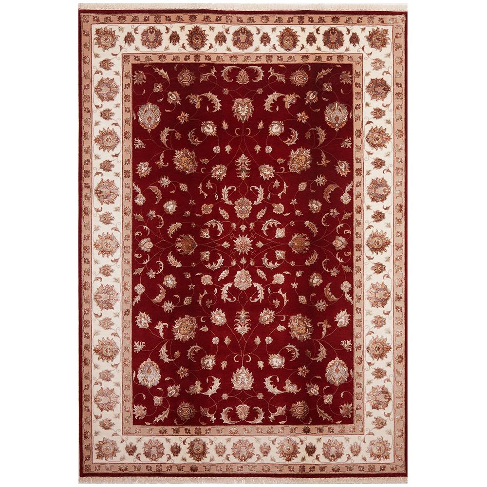 Red Beige Multi Colour Floral Patterned Hand Knotted Oriental Wool Rug - 1