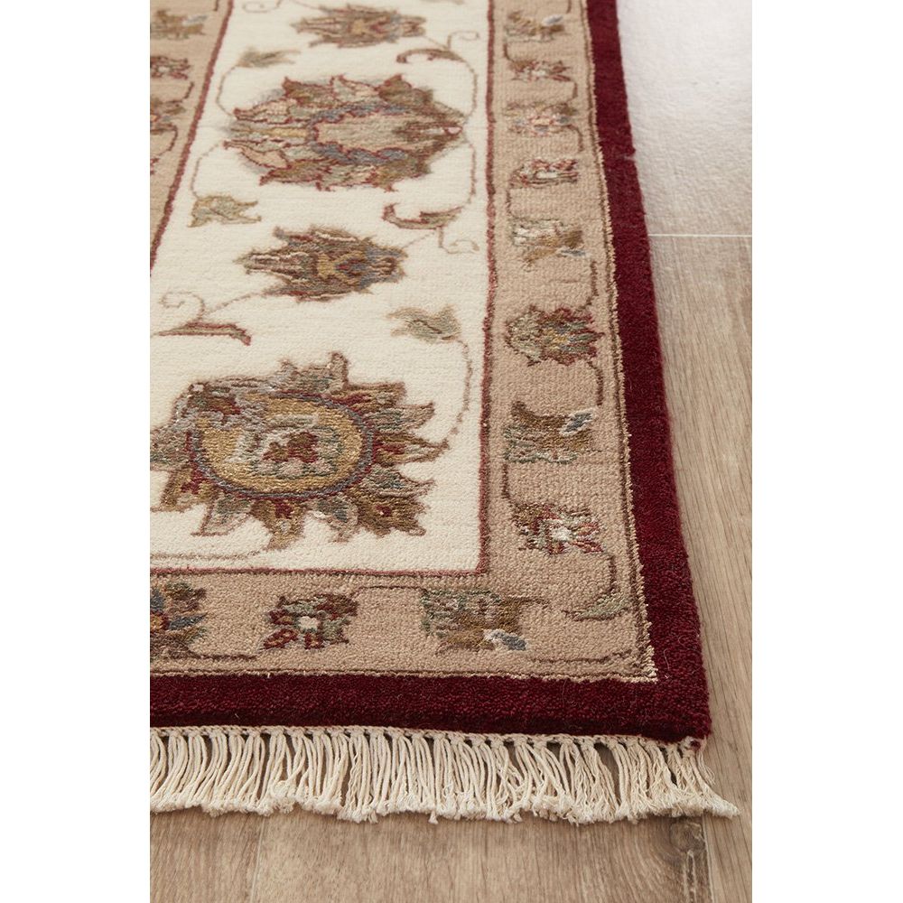 Red Beige Multi Colour Floral Patterned Hand Knotted Oriental Wool Rug - 3