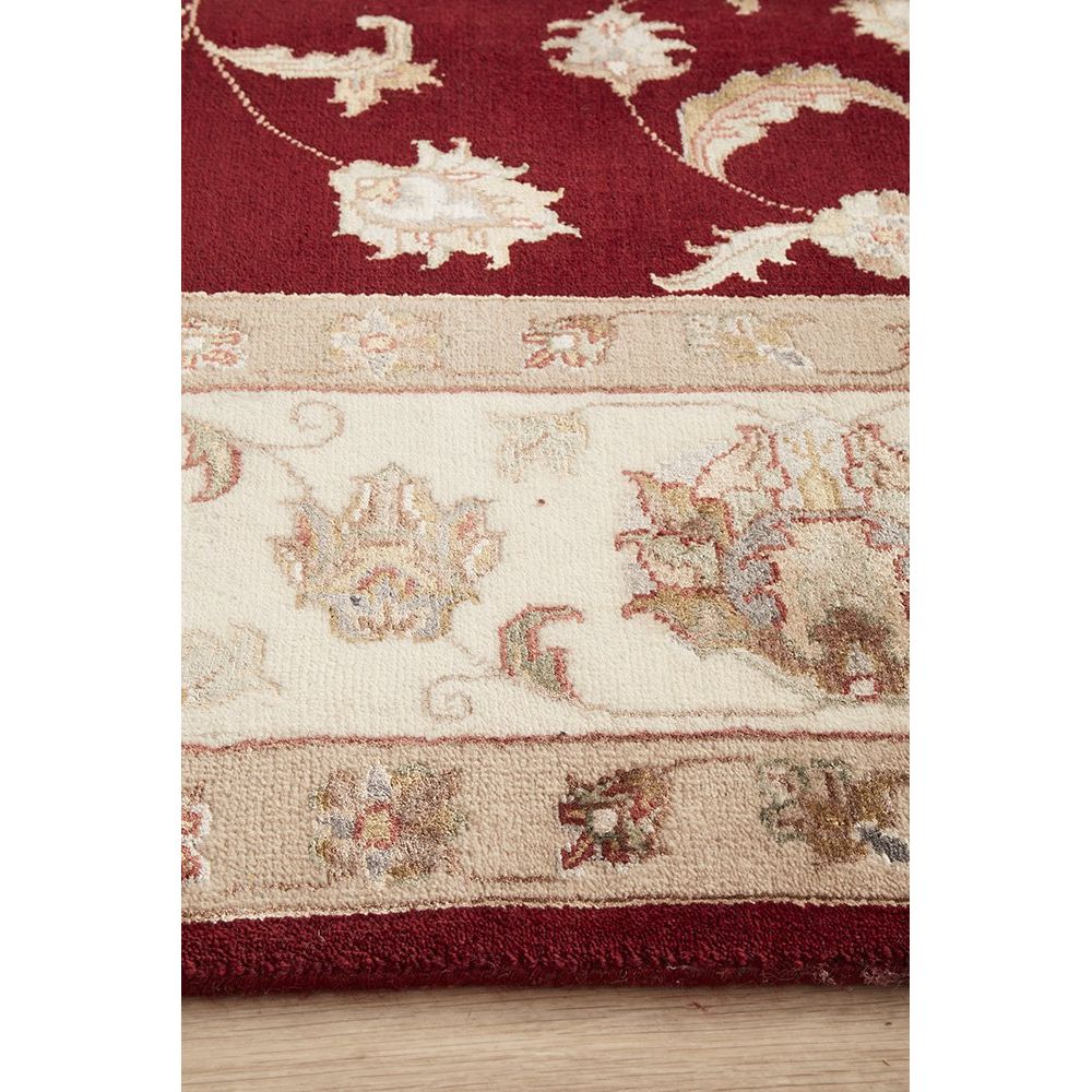 Red Beige Multi Colour Floral Patterned Hand Knotted Oriental Wool Rug - 4