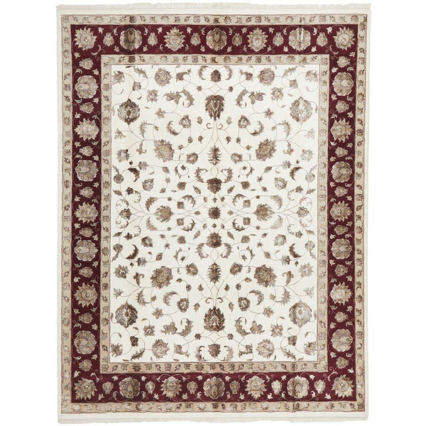 Beige Red Multi Colour Floral Patterned Hand Knotted Oriental Wool Rug - 1