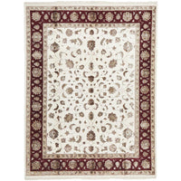 Beige Red Multi Colour Floral Patterned Hand Knotted Oriental Wool Rug - 1