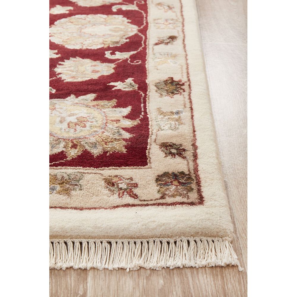 Beige Red Multi Colour Floral Patterned Hand Knotted Oriental Wool Rug - 3