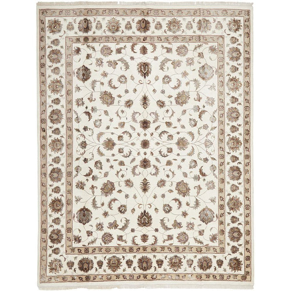 Beige Multi Colour Floral Patterned Hand Knotted Oriental Wool Rug - 1