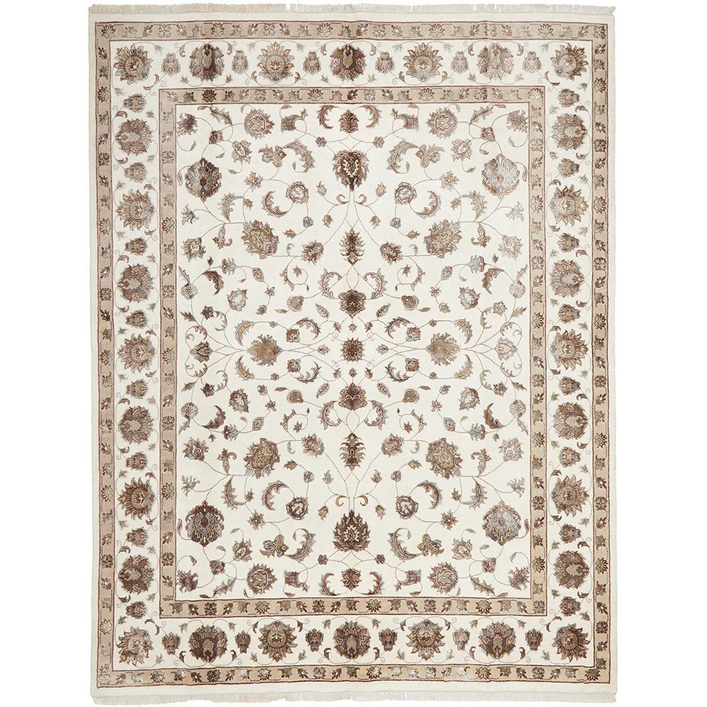 Beige Multi Colour Floral Patterned Hand Knotted Oriental Wool Rug - 1