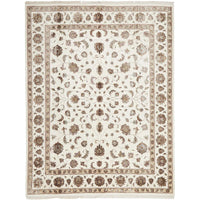 Beige Multi Colour Floral Patterned Hand Knotted Oriental Wool Rug - 1