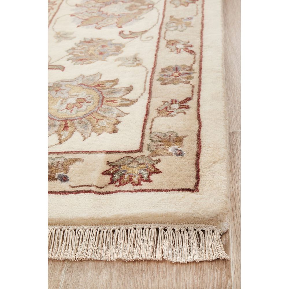 Beige Multi Colour Floral Patterned Hand Knotted Oriental Wool Rug - 3
