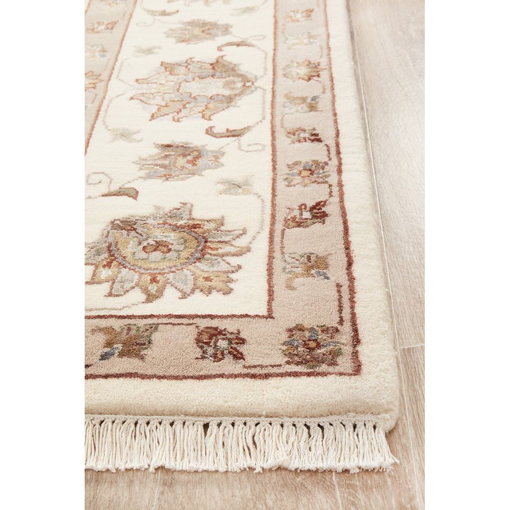 Beige Multi Colour Floral Patterned Hand Knotted Oriental Wool Rug - 3