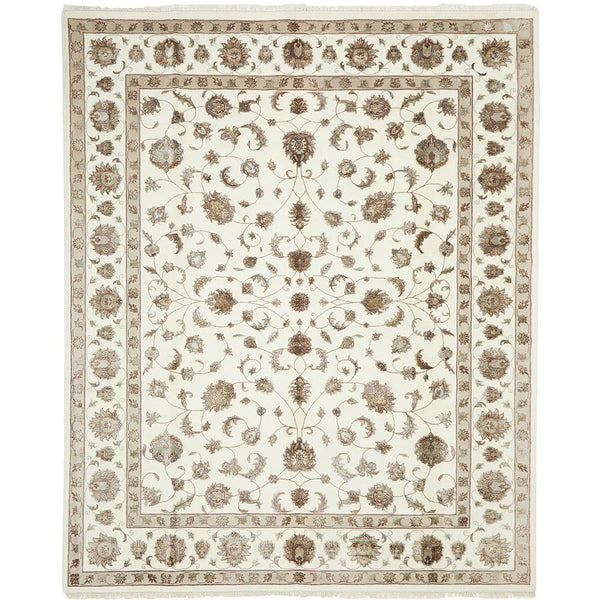 Beige Multi Colour Floral Patterned Hand Knotted Oriental Wool Rug - 1