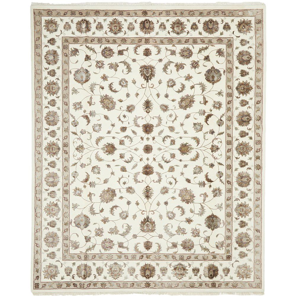 Beige Multi Colour Floral Patterned Hand Knotted Oriental Wool Rug - 1