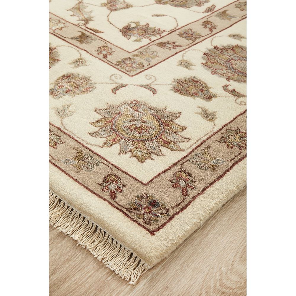 Beige Multi Colour Floral Patterned Hand Knotted Oriental Wool Rug - 2