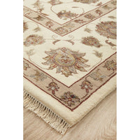 Beige Multi Colour Floral Patterned Hand Knotted Oriental Wool Rug - 2