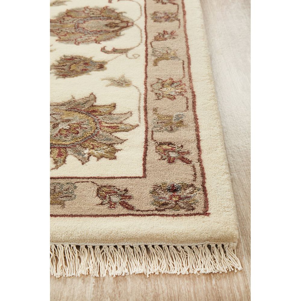 Beige Multi Colour Floral Patterned Hand Knotted Oriental Wool Rug - 3