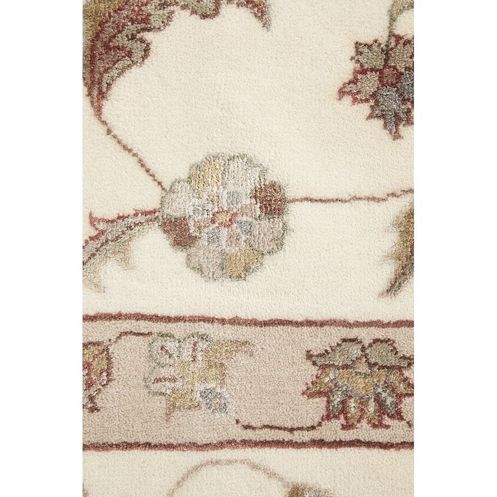 Beige Multi Colour Floral Patterned Hand Knotted Oriental Wool Rug - 5