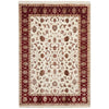 Beige Red Border Multi Colour Floral Patterned Hand Knotted Oriental Wool Rug - 1
