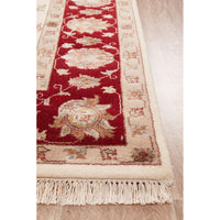 Beige Red Border Multi Colour Floral Patterned Hand Knotted Oriental Wool Rug - 3